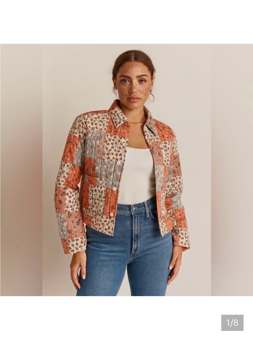 Sadie & Sage Orange Multi puffer Patchwork Quilted Bomber Jacket